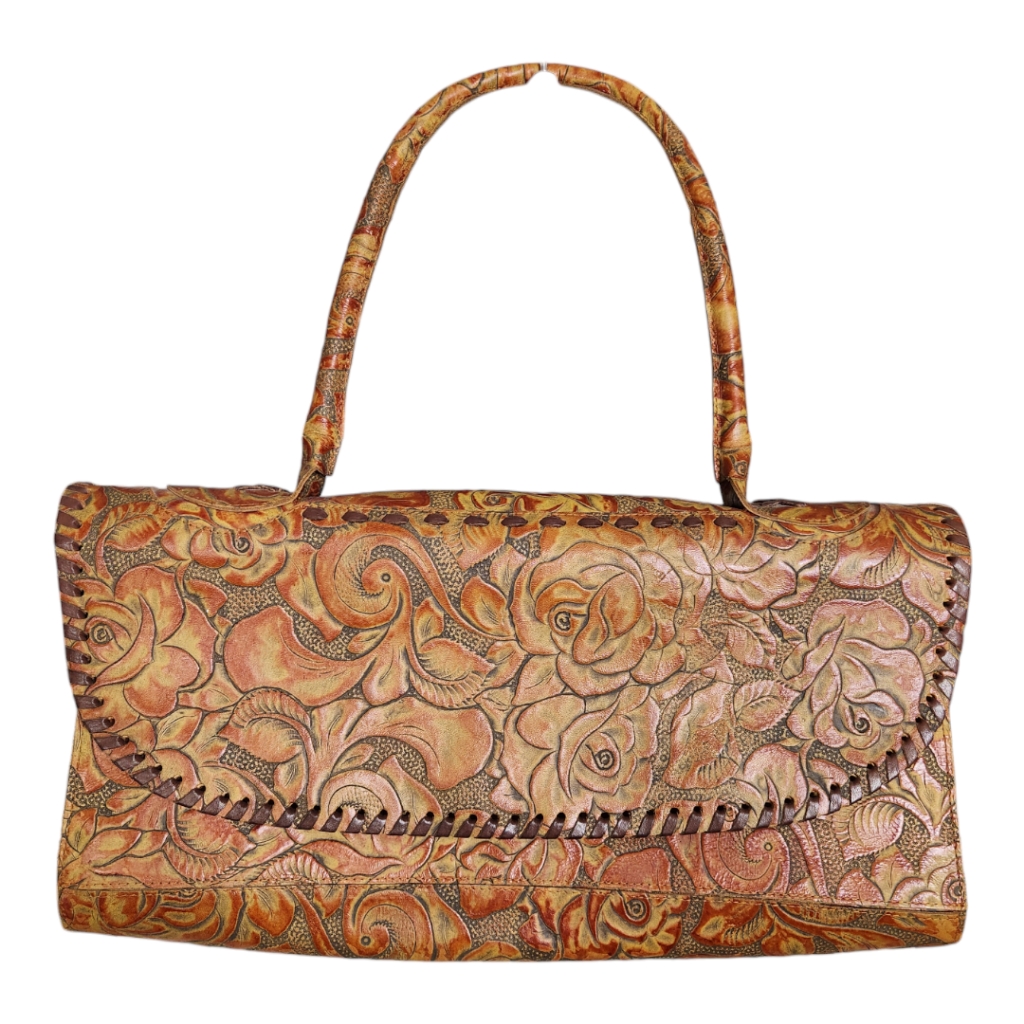 Vintage Carla Mancini Hand Tooled Vintage Rose Leather Bag